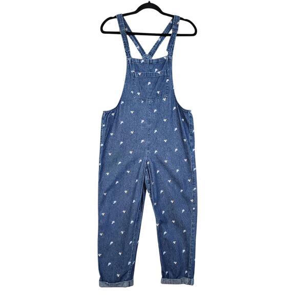 Aerie Womens Floral Embroidered Denim Bib Overalls Size XS Cotton Dainty Ditzy - Picture 1 of 13